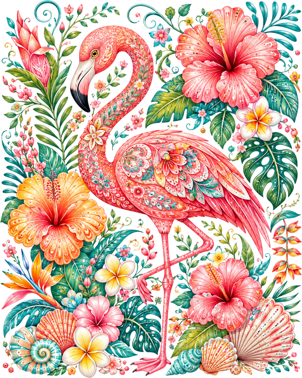 Tropical Pink Flamingo Floral Hibiscus Paradise Summer Beach Graphic – Summer Ready to Press DTF Transfer