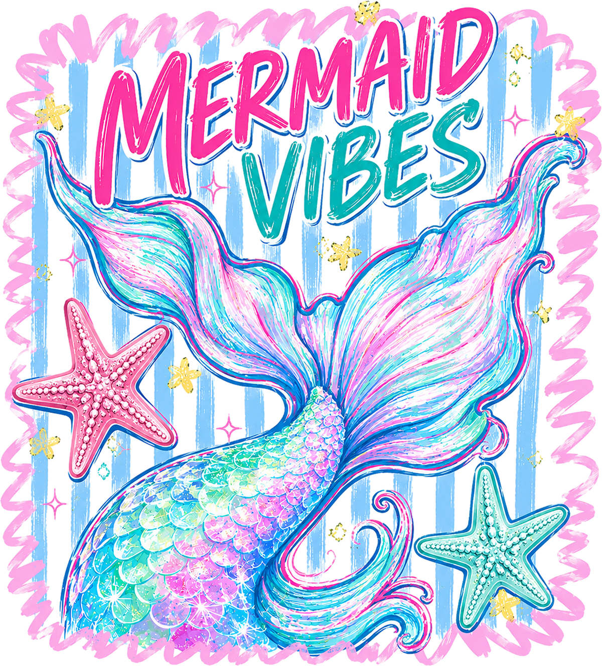Mermaid Vibes Pastel Mermaid Tail Starfish Coastal Summer Beach Graphic – Summer Ready to Press DTF Transfer