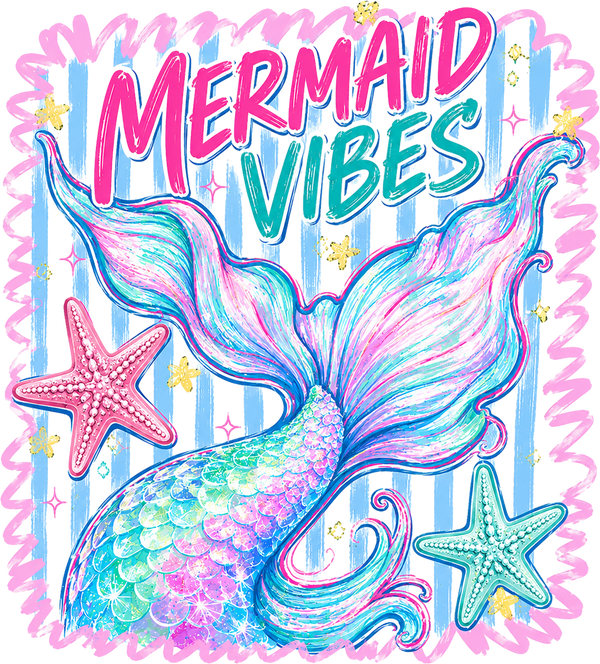 Mermaid Vibes Pastel Mermaid Tail Starfish Coastal Summer Beach Graphic – Summer Ready to Press DTF Transfer
