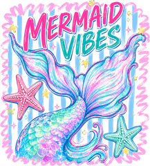 Mermaid Vibes Pastel Mermaid Tail Starfish Coastal Summer Beach Graphic – Summer Ready to Press DTF Transfer
