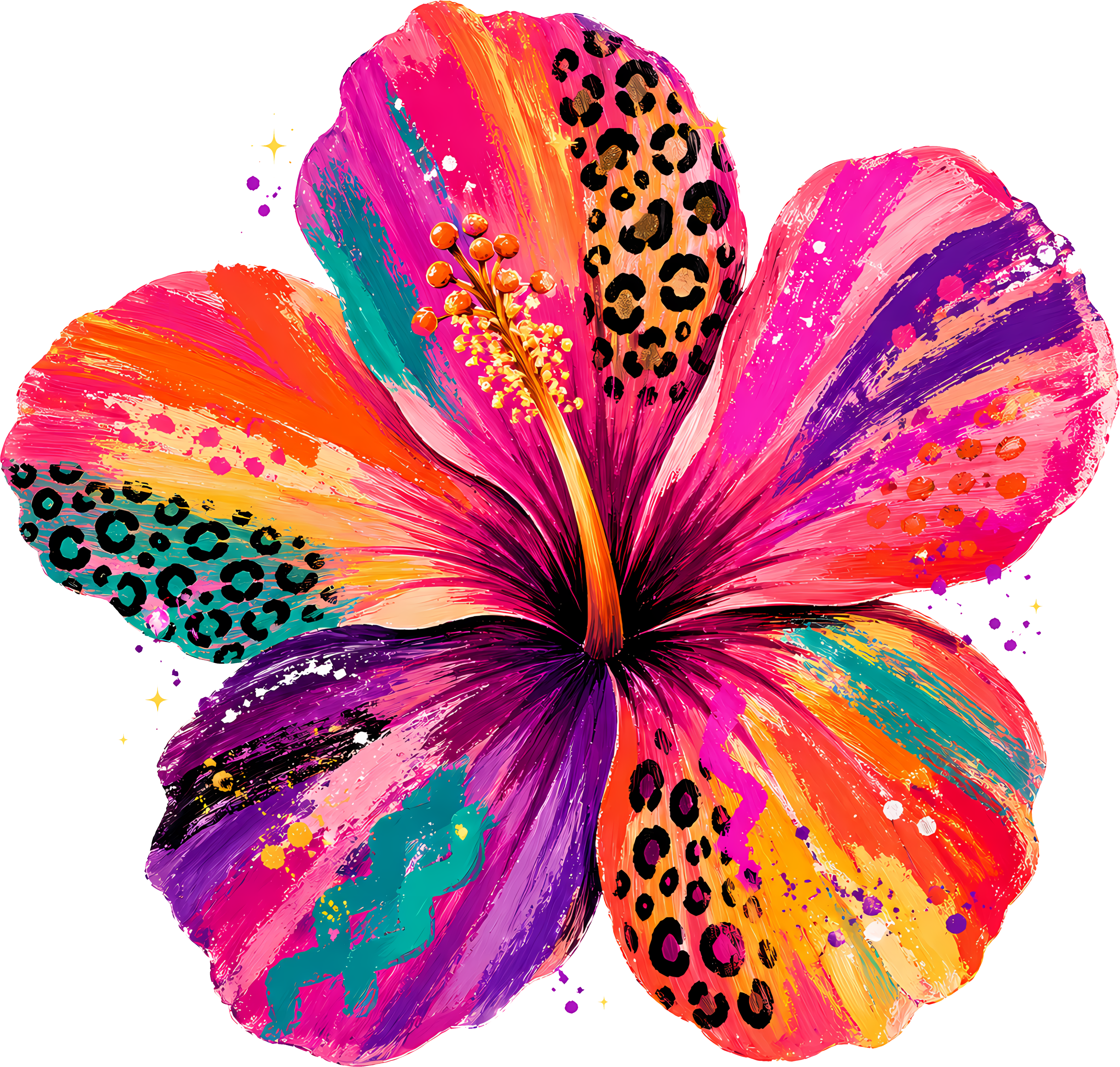 Colorful Boho Hibiscus Leopard Print Tropical Summer Floral Graphic – Summer Ready to Press DTF Transfer