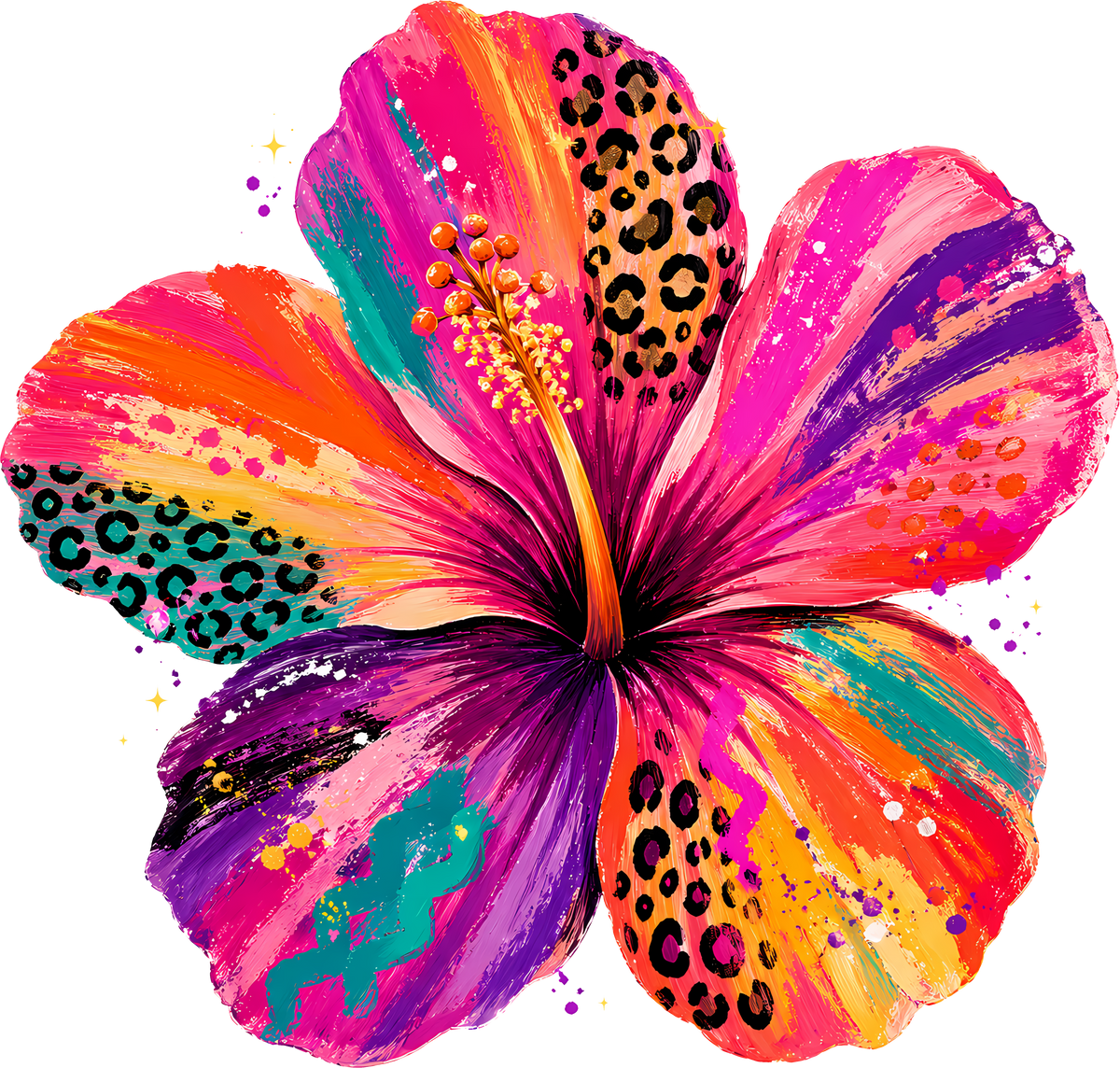 Colorful Boho Hibiscus Leopard Print Tropical Summer Floral Graphic – Summer Ready to Press DTF Transfer