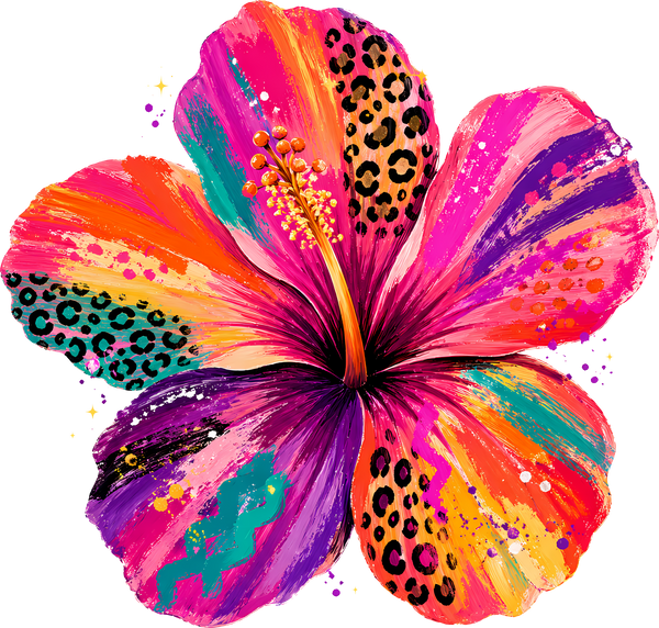 Colorful Boho Hibiscus Leopard Print Tropical Summer Floral Graphic – Summer Ready to Press DTF Transfer
