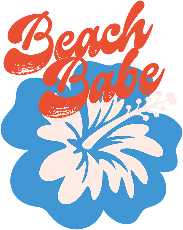Beach Babe Retro Hibiscus Flower Coastal Summer Graphic – Summer Ready to Press DTF Transfer