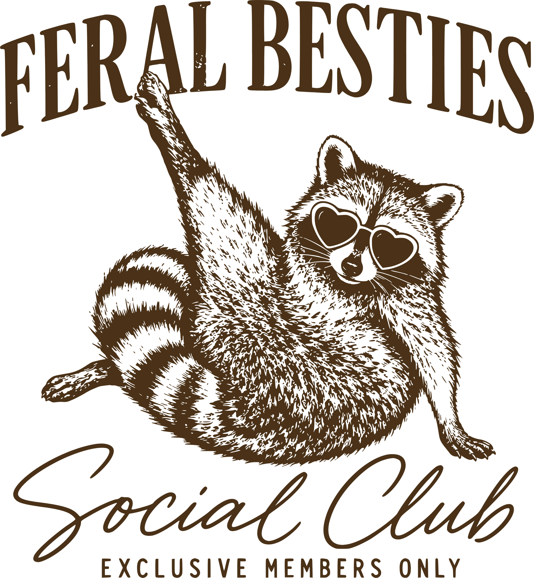 Feral Besties Social Club Raccoon with Heart Sunglasses Funny Retro Graphic – Summer Ready to Press DTF Transfer