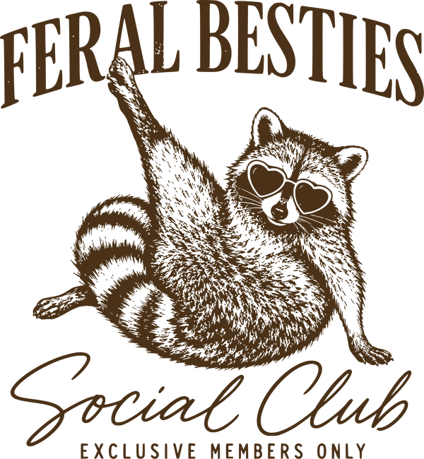 Feral Besties Social Club Raccoon with Heart Sunglasses Funny Retro Graphic – Summer Ready to Press DTF Transfer