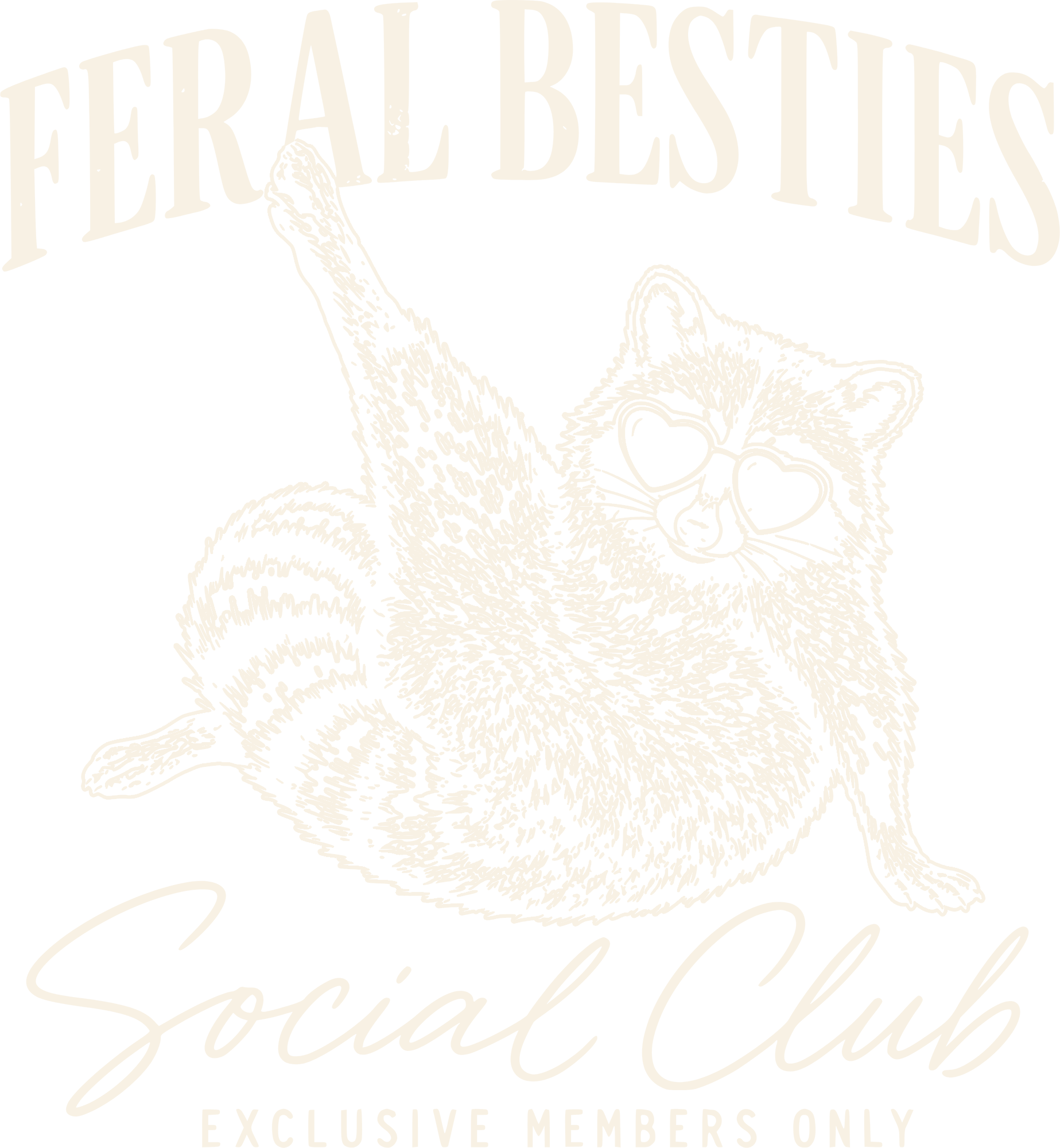 Feral Besties Social Club Raccoon with Heart Sunglasses Funny Retro Graphic – Summer Ready to Press DTF Transfer