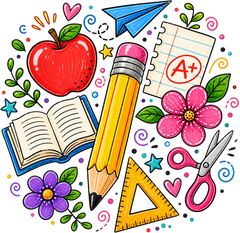 Cute School Supplies Pencil Apple Book Scissors Ruler A+ Teacher Classroom Graphic – School Ready to Press DTF Transfer