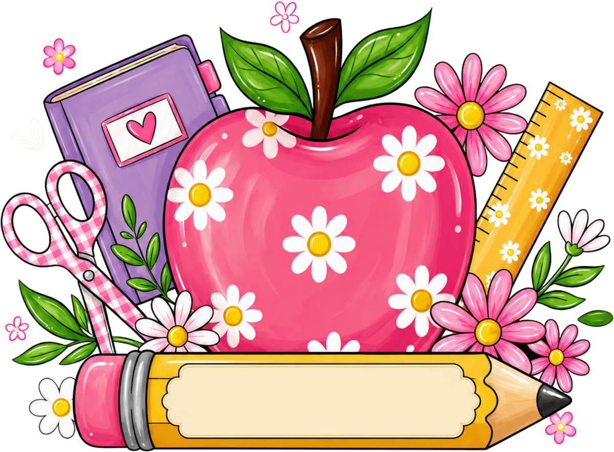 Preppy Personalized Floral Apple Pencil School Supplies Teacher Classroom Graphic – School Ready to Press DTF Transfer