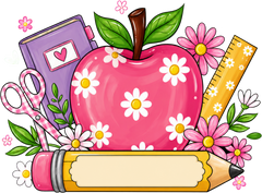 Preppy Personalized Floral Apple Pencil School Supplies Teacher Classroom Graphic – School Ready to Press DTF Transfer