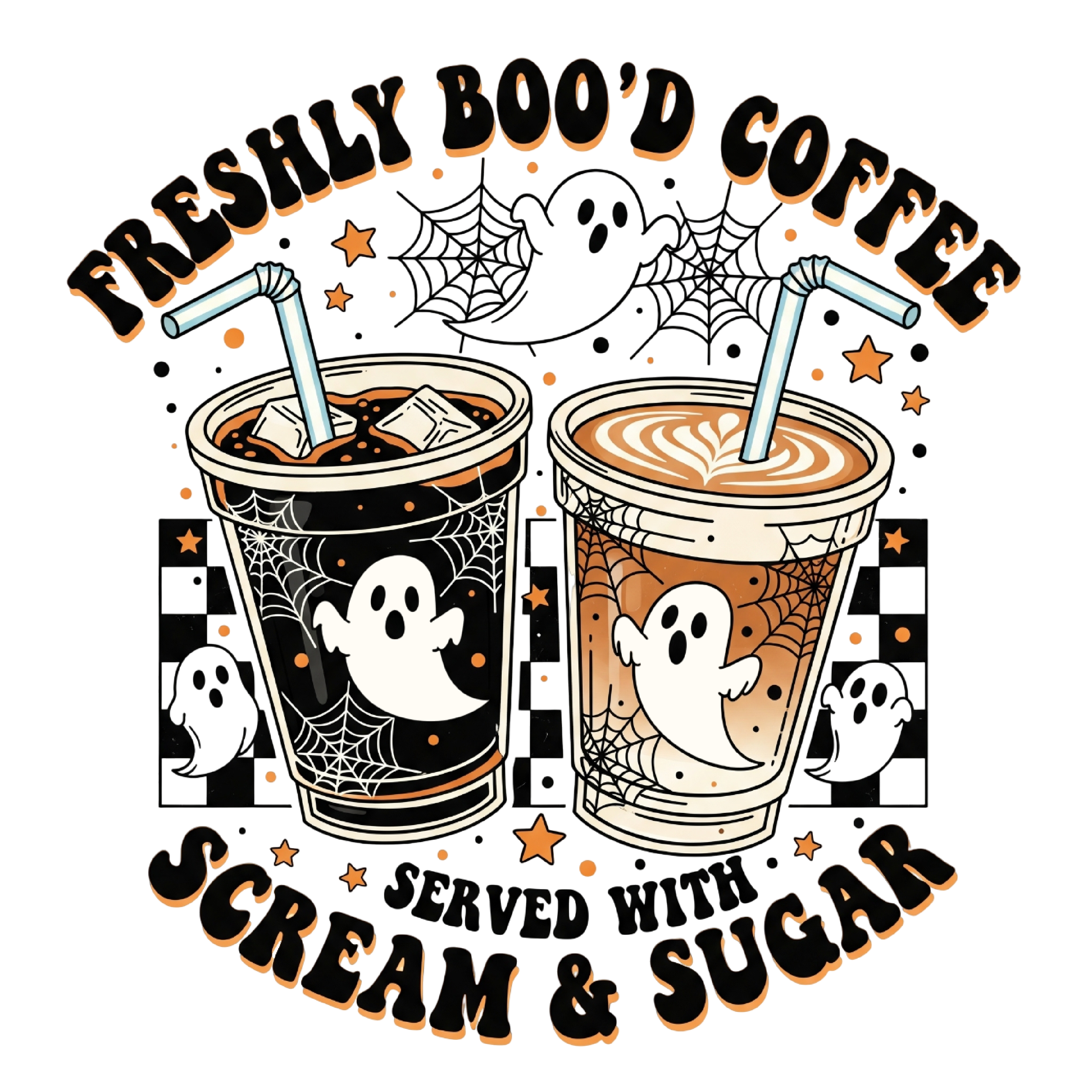 Freshly Boo’d Coffee Ghost Iced Coffee & Pumpkin Spice Latte Halloween Graphic – Halloween Ready to Press DTF Transfer