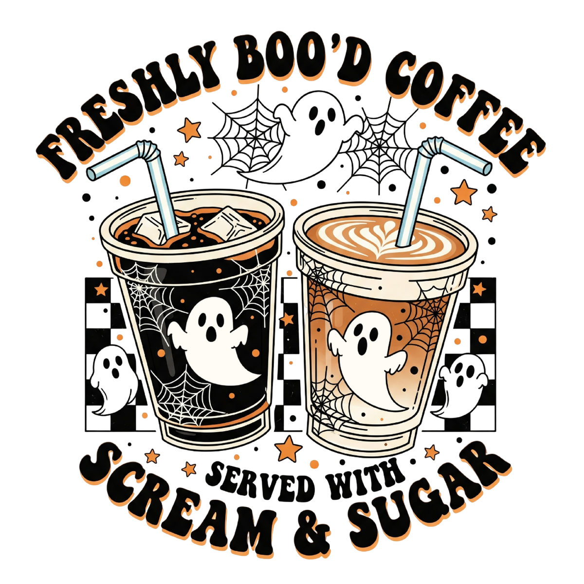 Freshly Boo’d Coffee Ghost Iced Coffee & Pumpkin Spice Latte Halloween Graphic – Halloween Ready to Press DTF Transfer