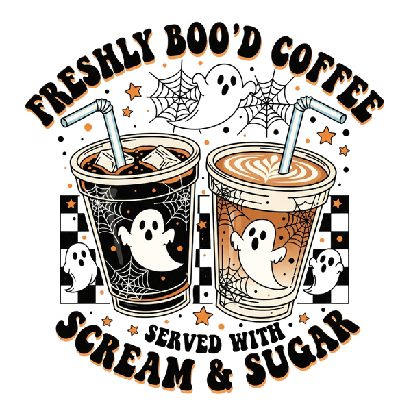 Freshly Boo’d Coffee Ghost Iced Coffee & Pumpkin Spice Latte Halloween Graphic – Halloween Ready to Press DTF Transfer