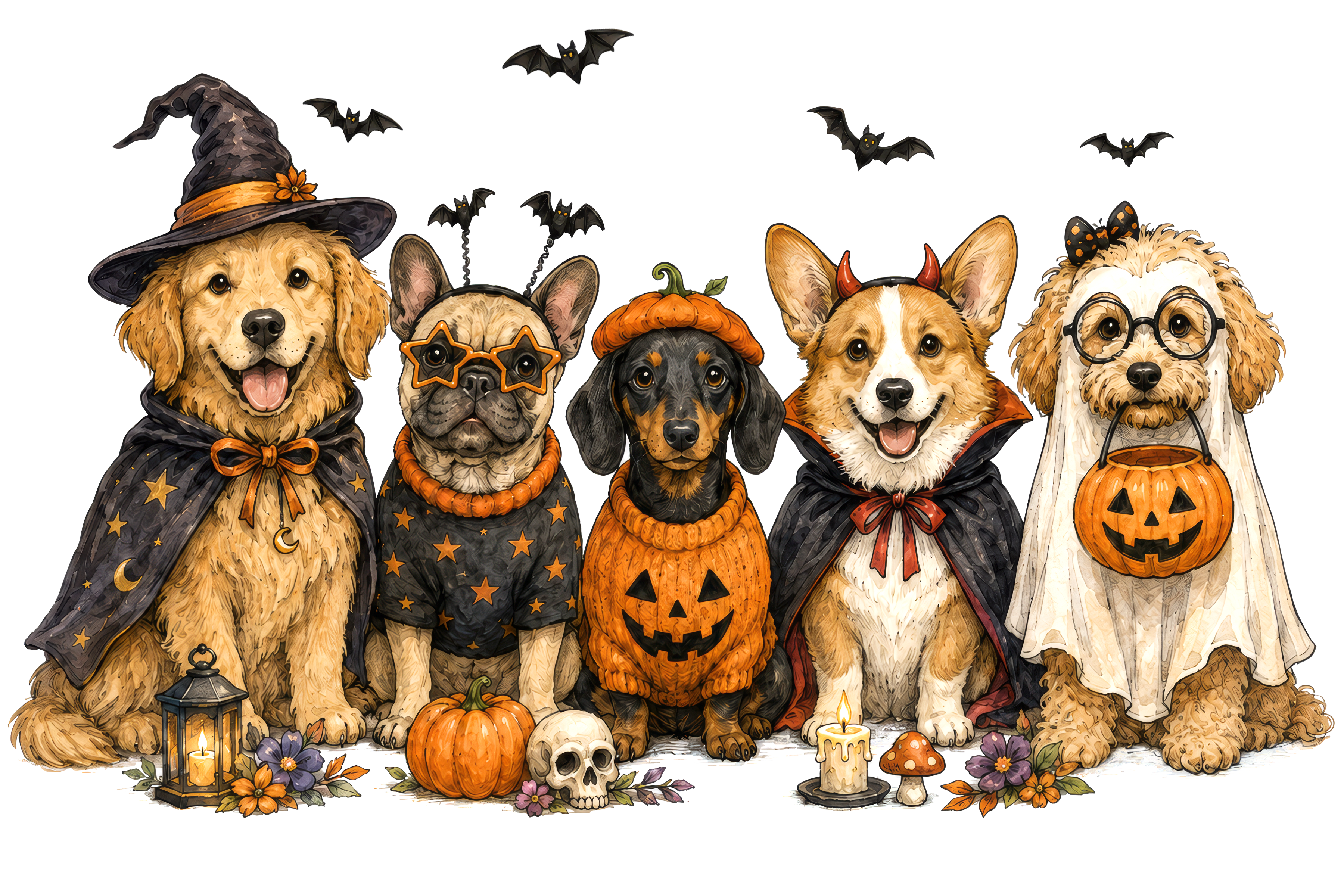 Cute Halloween Dogs Costume Bundle Graphic – Halloween Ready to Press DTF Transfer