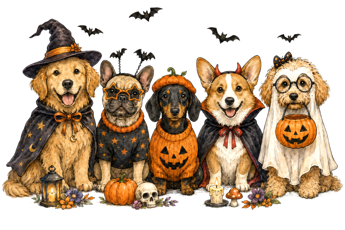 Cute Halloween Dogs Costume Bundle Graphic – Halloween Ready to Press DTF Transfer