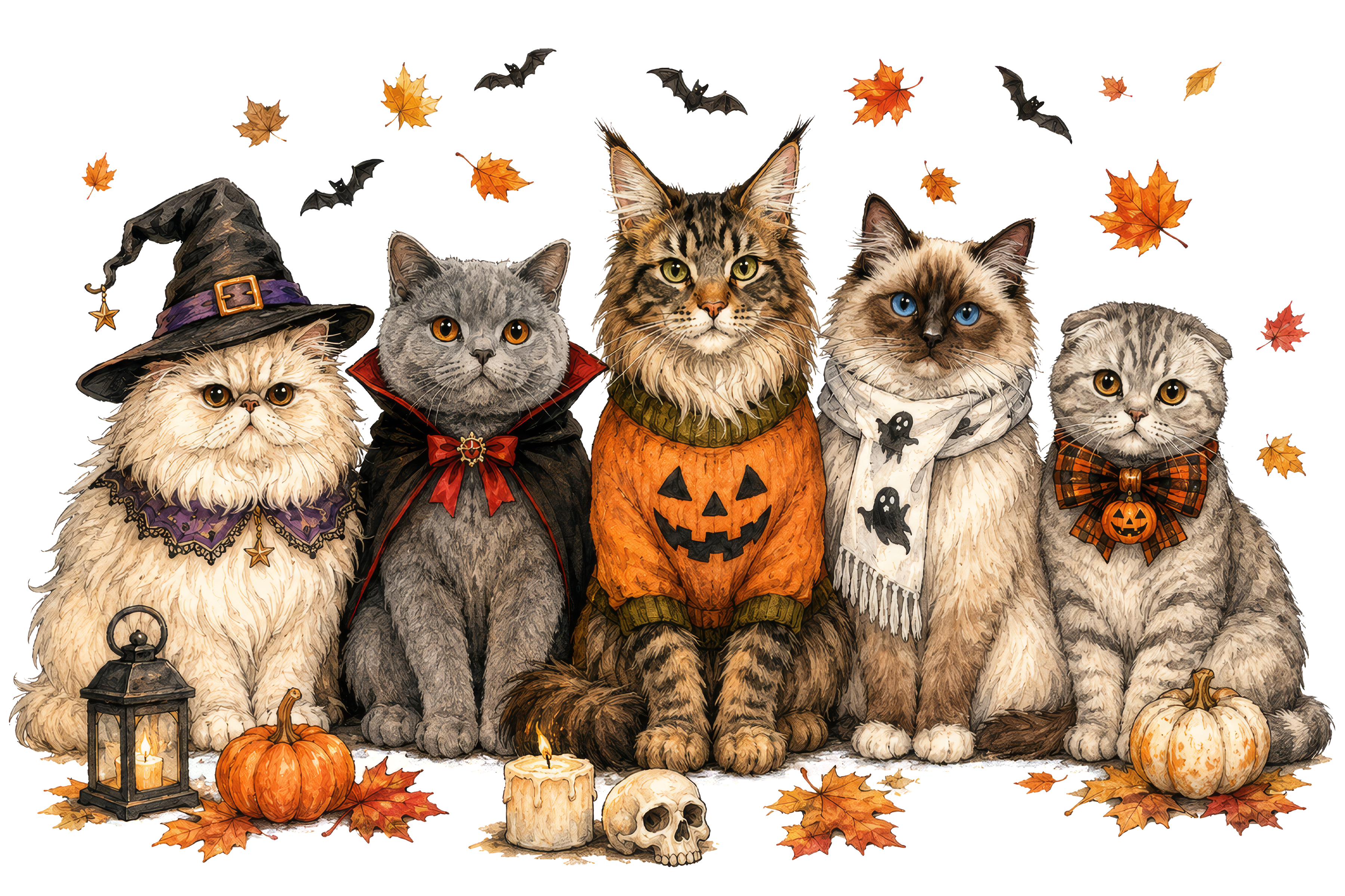 Cute Halloween Cat Costume Group Fall Graphic – Halloween Ready to Press DTF Transfer
