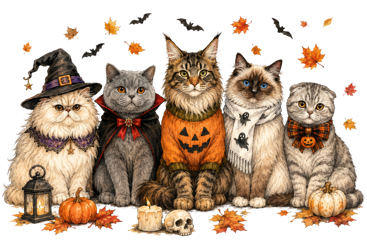 Cute Halloween Cat Costume Group Fall Graphic – Halloween Ready to Press DTF Transfer