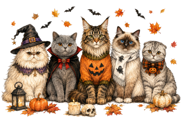 Cute Halloween Cat Costume Group Fall Graphic – Halloween Ready to Press DTF Transfer
