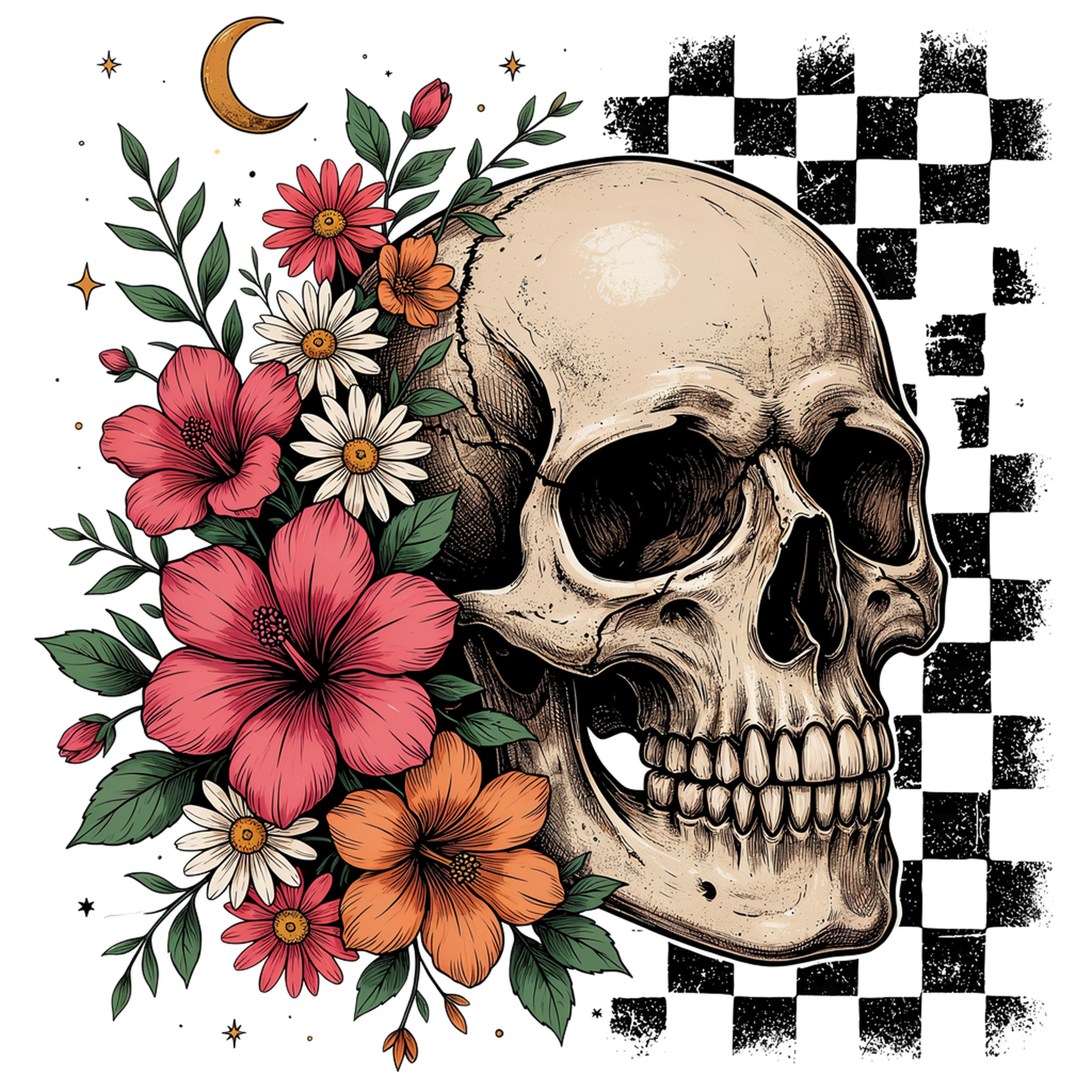 Floral Skull Gothic Wildflower Halloween Graphic – Halloween Ready to Press DTF Transfer
