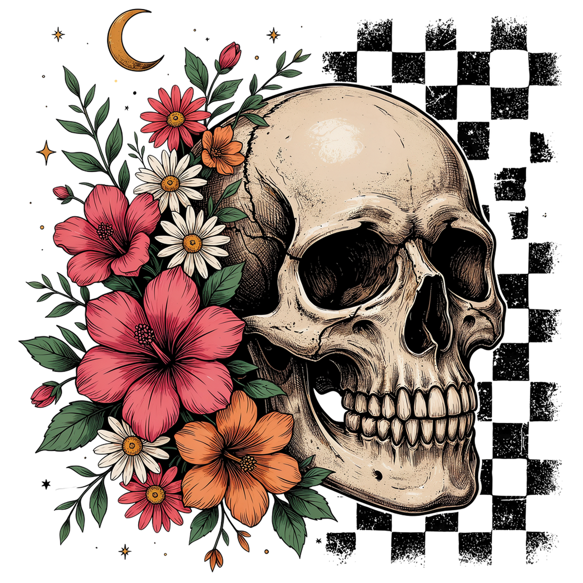 Floral Skull Gothic Wildflower Halloween Graphic – Halloween Ready to Press DTF Transfer