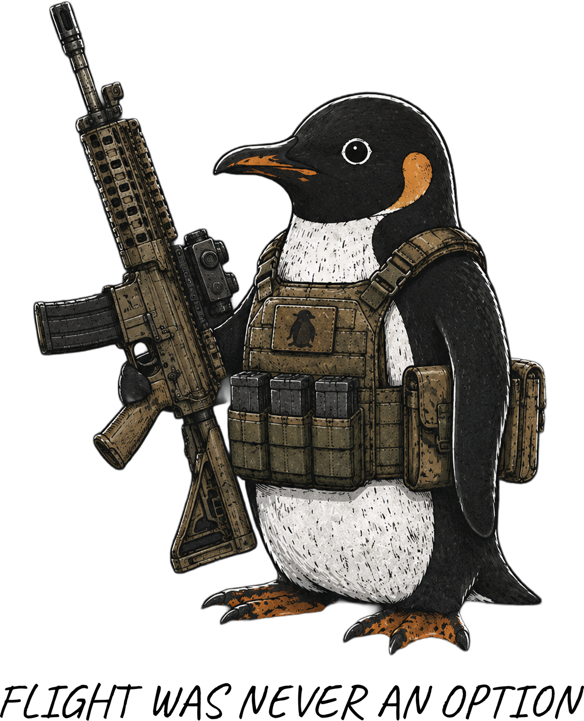 Flight Was Never An Option Penguin Rifle – Funny Ready to Press DTF Transfer