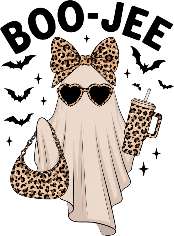 Boo-Jee Leopard Print Ghost With Tumbler – Halloween Ready to Press DTF Transfer