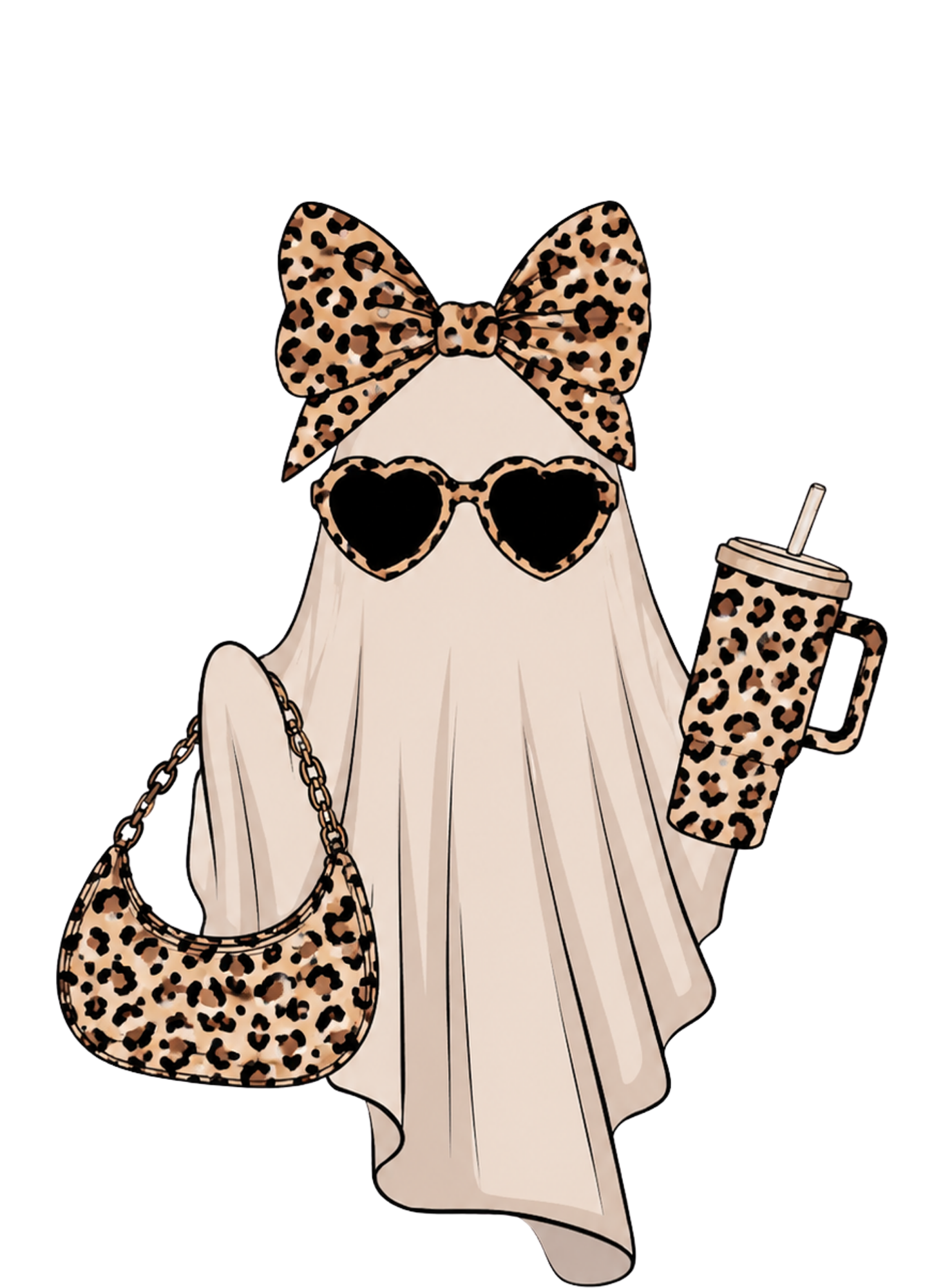 Boo-Jee Leopard Print Ghost With Tumbler – Halloween Ready to Press DTF Transfer