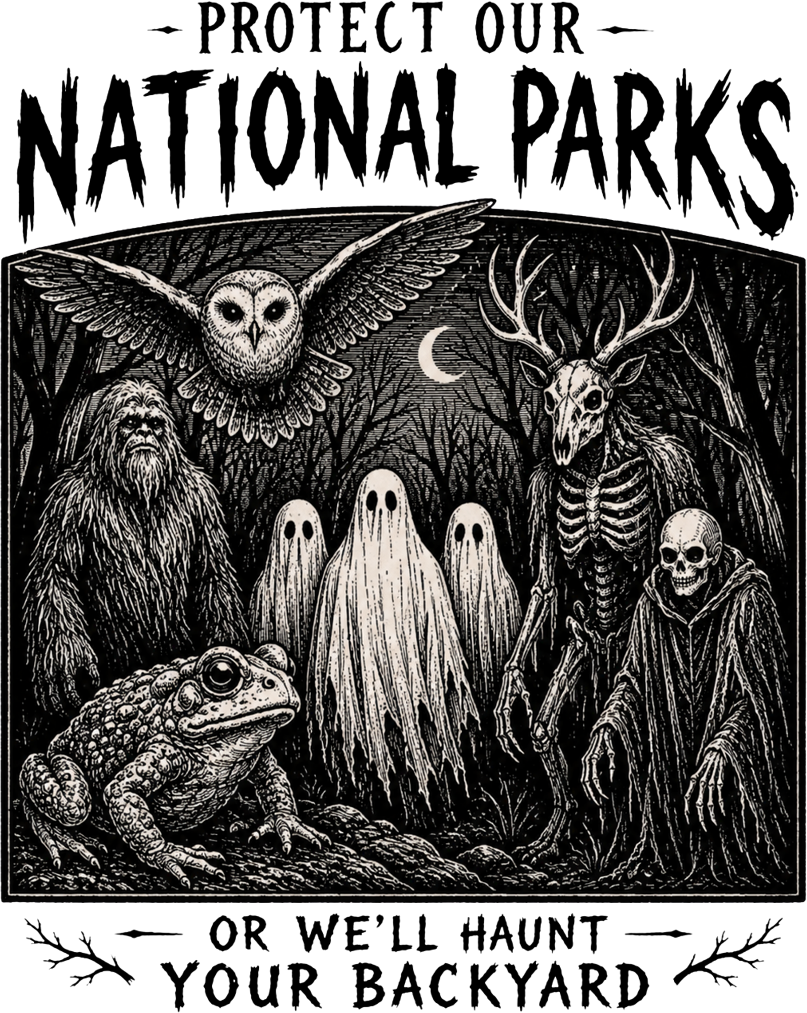 Protect Our National Parks Bigfoot And Ghosts – Halloween Ready to Press DTF Transfer