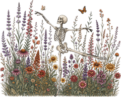 Dancing Skeleton in Wildflowers – Halloween Ready to Press DTF Transfer