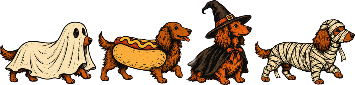 Halloween Dachshund Dog Costumes – Halloween Ready to Press DTF Transfer
