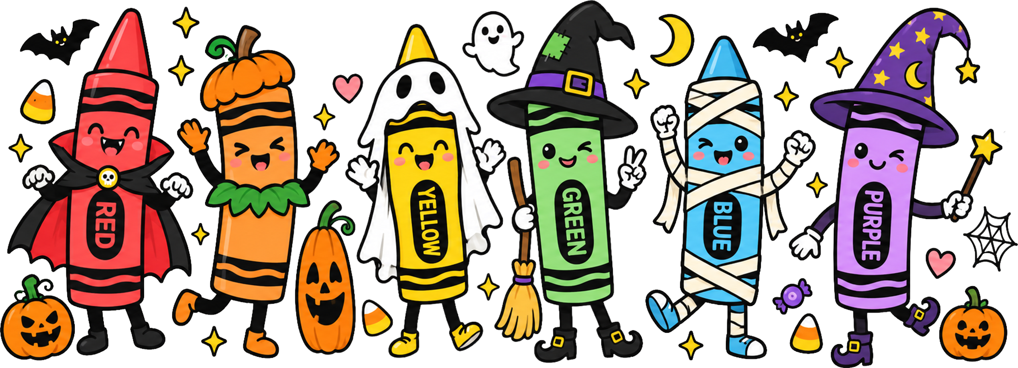 Cute Halloween Costume Crayons – Halloween Ready to Press DTF Transfer