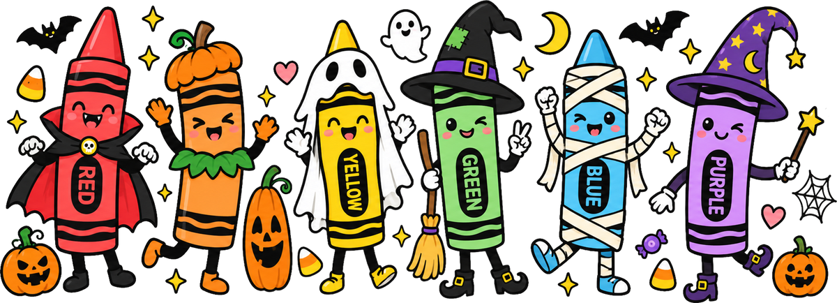 Cute Halloween Costume Crayons – Halloween Ready to Press DTF Transfer