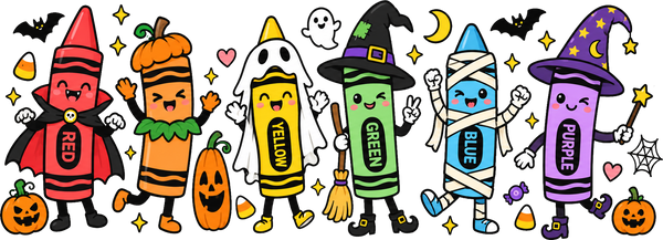 Cute Halloween Costume Crayons – Halloween Ready to Press DTF Transfer