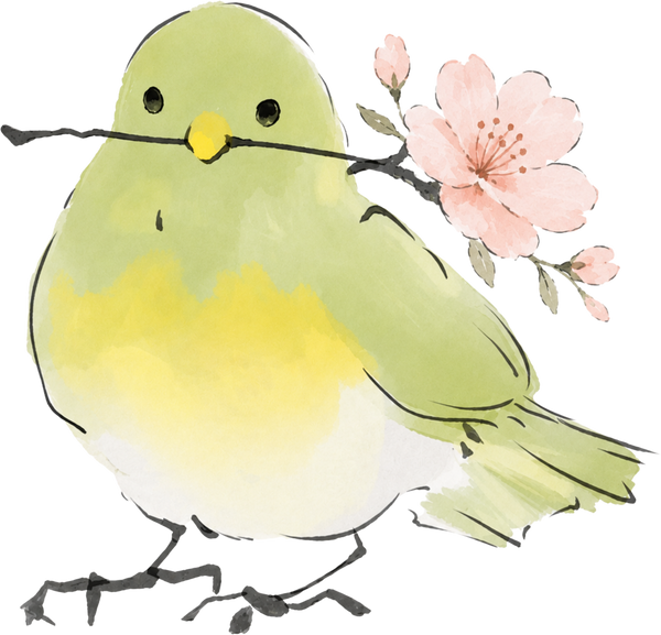 Watercolor Green Bird with Cherry Blossom Branch – Animals Ready to Press DTF Transfer