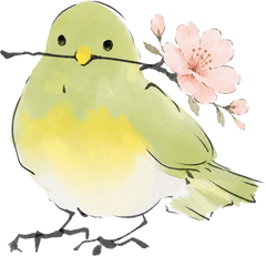 Watercolor Green Bird with Cherry Blossom Branch – Animals Ready to Press DTF Transfer