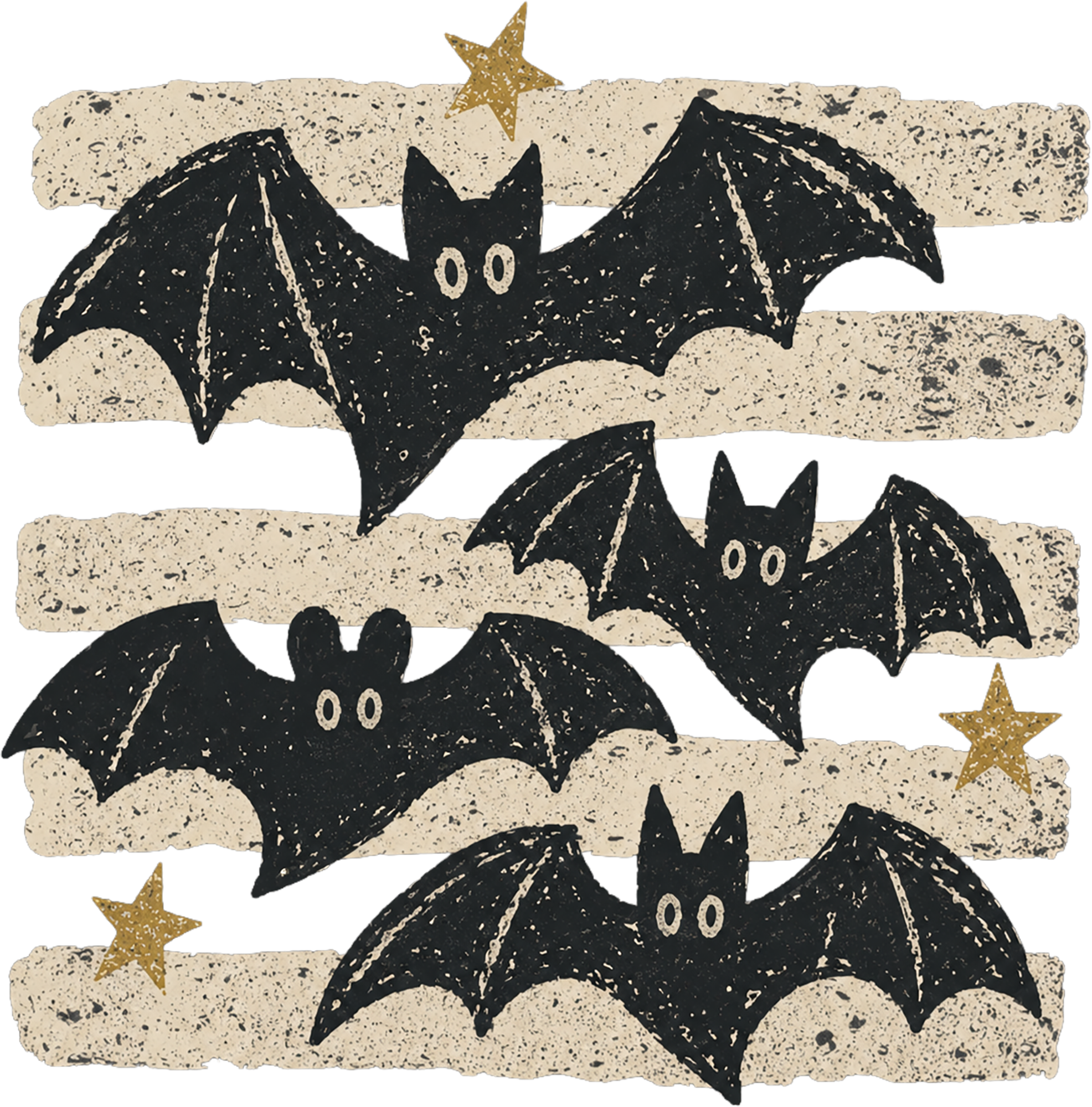 Vintage Bats on Distressed Stripes – Halloween Ready to Press DTF Transfer