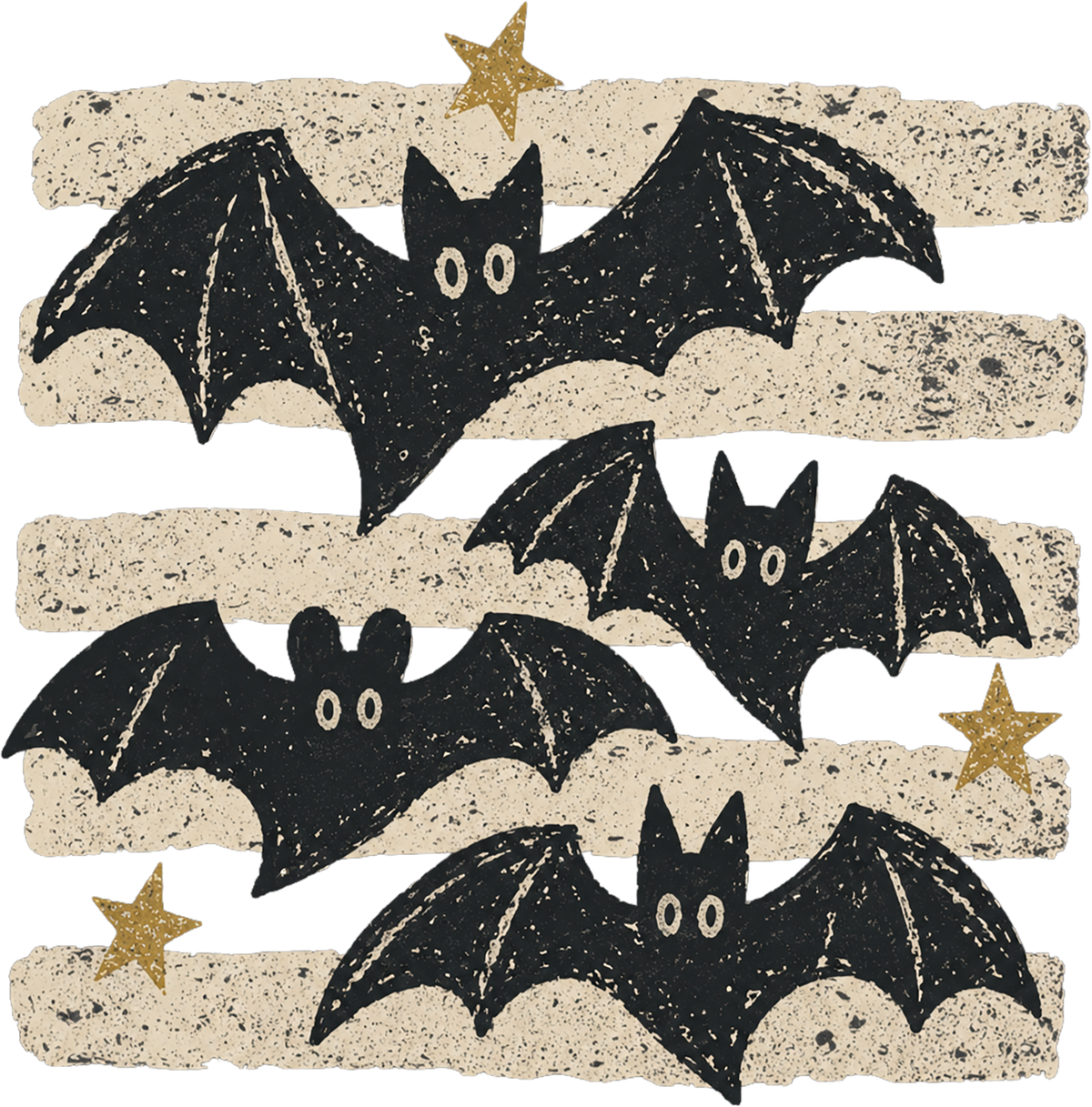 Vintage Bats on Distressed Stripes – Halloween Ready to Press DTF Transfer