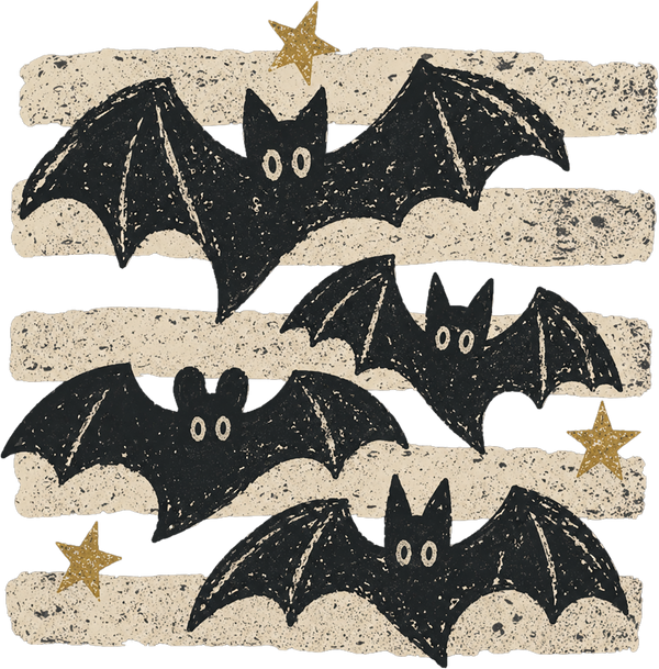 Vintage Bats on Distressed Stripes – Halloween Ready to Press DTF Transfer