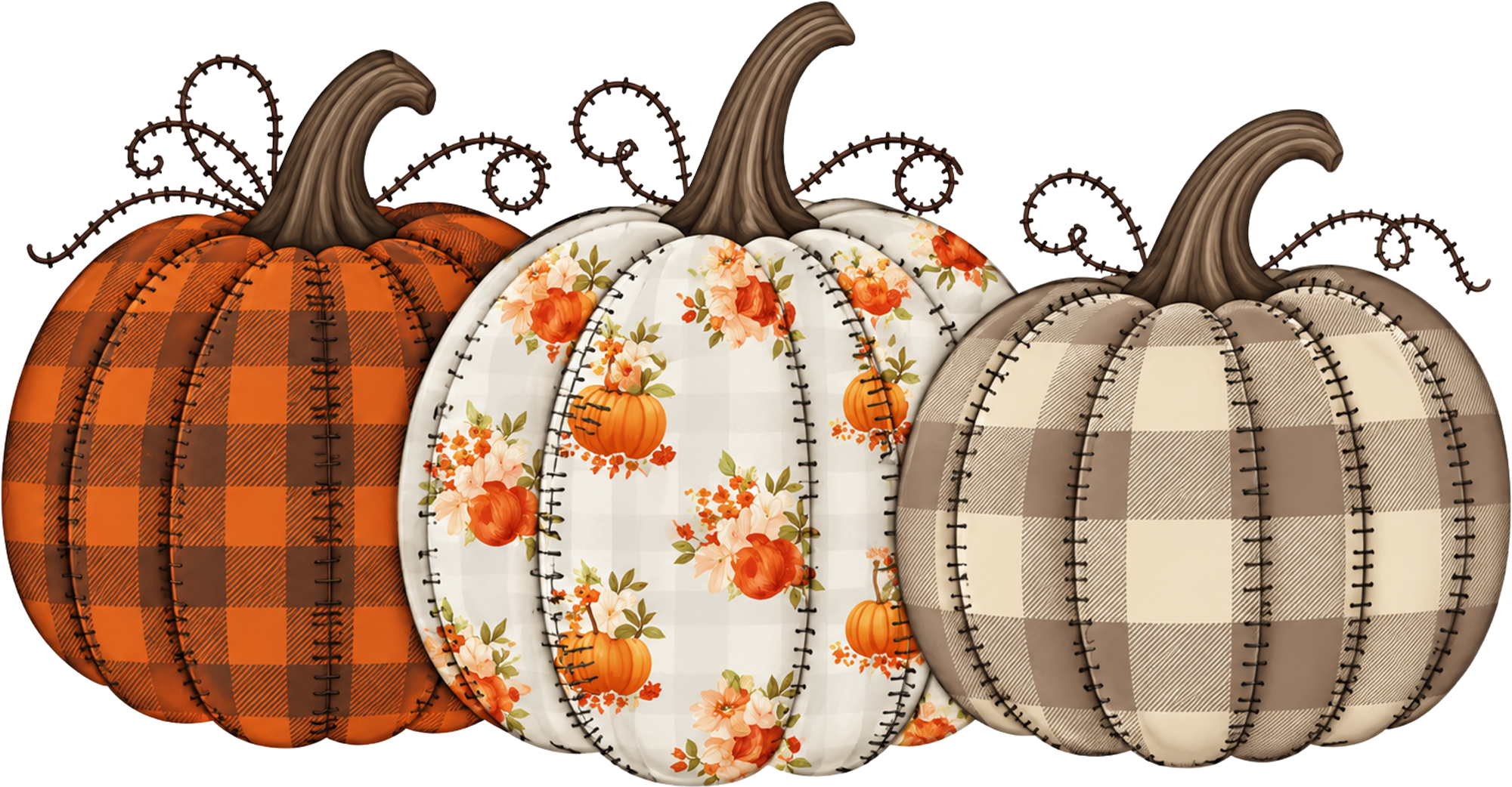Triple Patterned Fall Pumpkins – Fall Ready to Press DTF Transfer