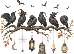 Spooky Crows on Branch with Lanterns – Halloween Ready to Press DTF Transfer
