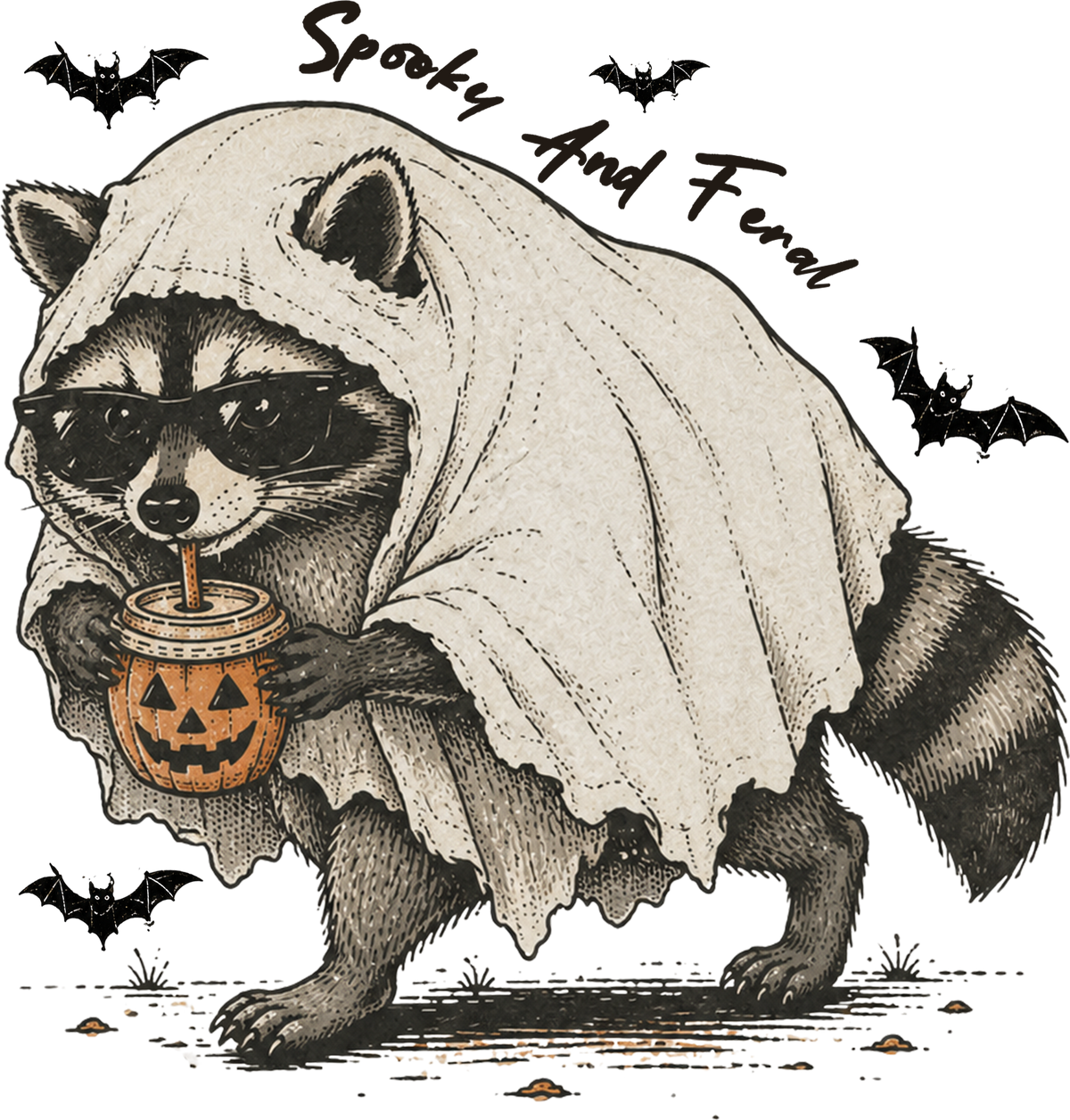 Spooky And Feral Raccoon Ghost – Halloween Ready to Press DTF Transfer