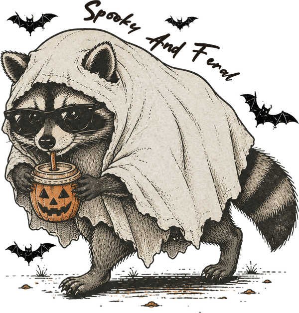 Spooky And Feral Raccoon Ghost – Halloween Ready to Press DTF Transfer