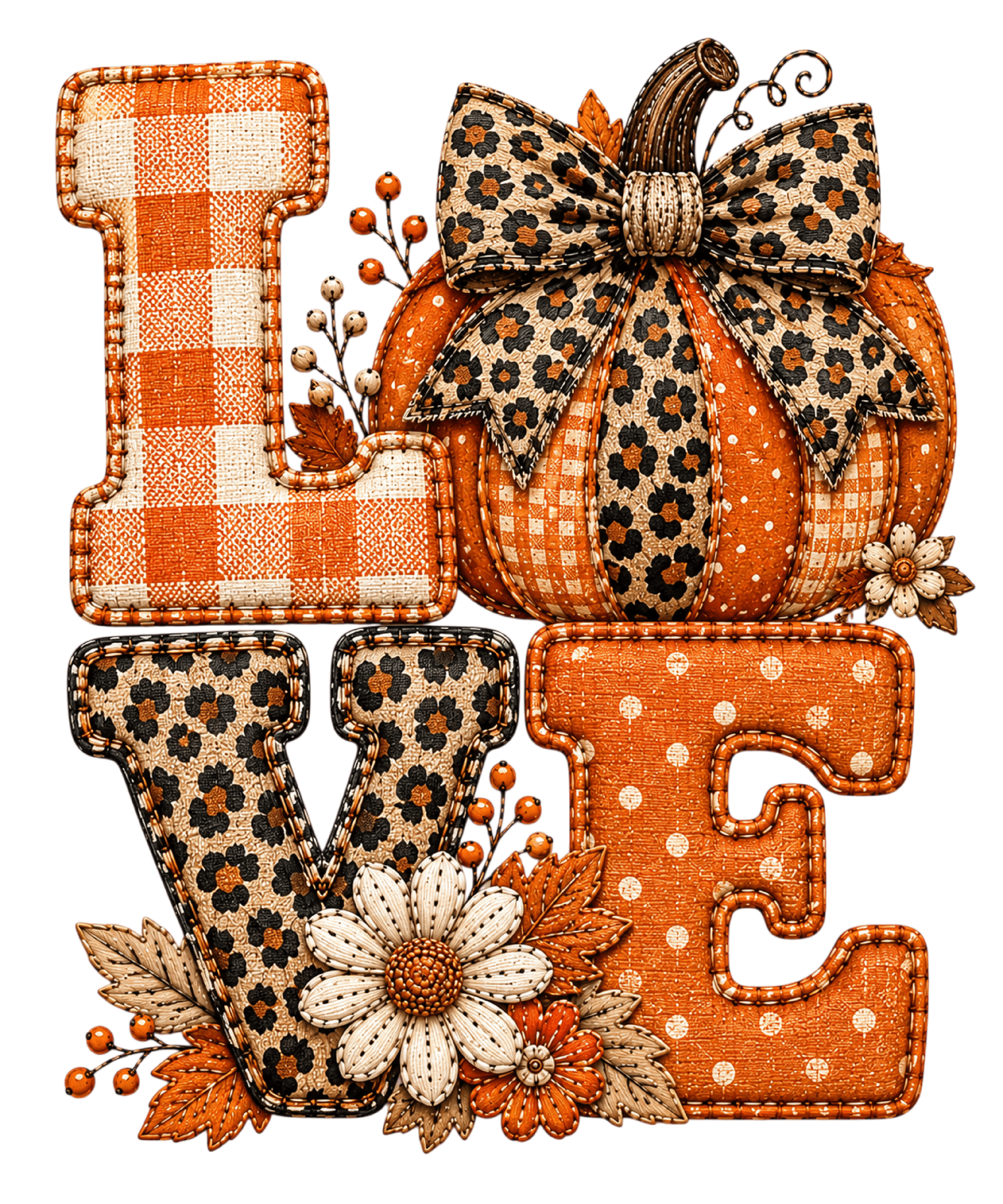 Love Fall Pumpkin Leopard and Plaid Patchwork – Fall Ready to Press DTF Transfer