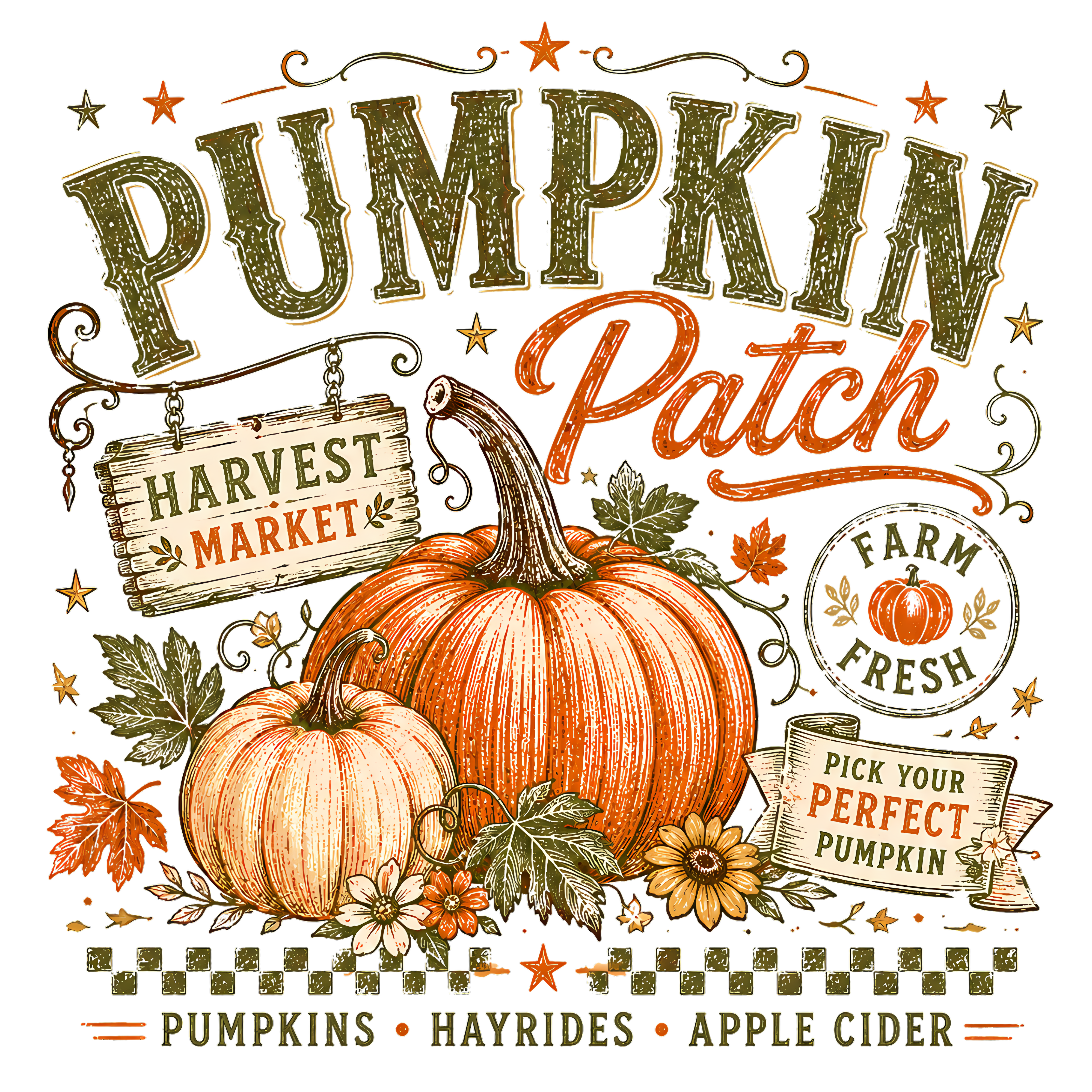Pumpkin Patch Harvest Market Farm Fresh – Fall Ready to Press DTF Transfer
