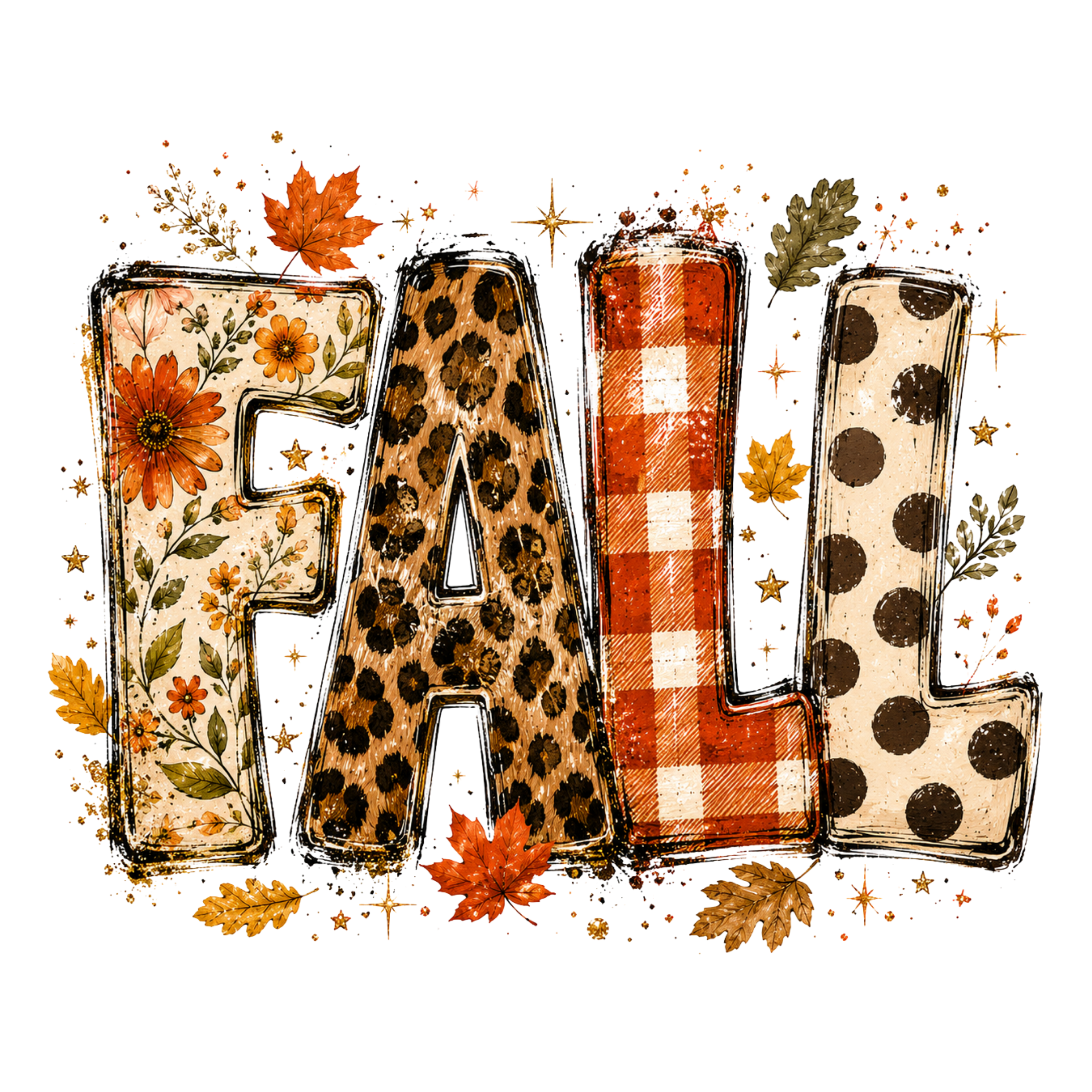 Fall Leopard Plaid Polka Dot Mixed Pattern Letters – Fall Ready to Press DTF Transfer