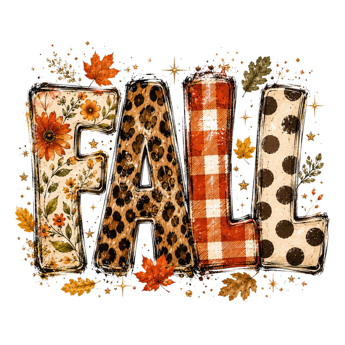 Fall Leopard Plaid Polka Dot Mixed Pattern Letters – Fall Ready to Press DTF Transfer