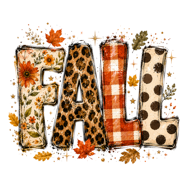 Fall Leopard Plaid Polka Dot Mixed Pattern Letters – Fall Ready to Press DTF Transfer