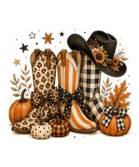 Western Cowboy Boots and Hat with Fall Pumpkins – Western Ready to Press DTF Transfer