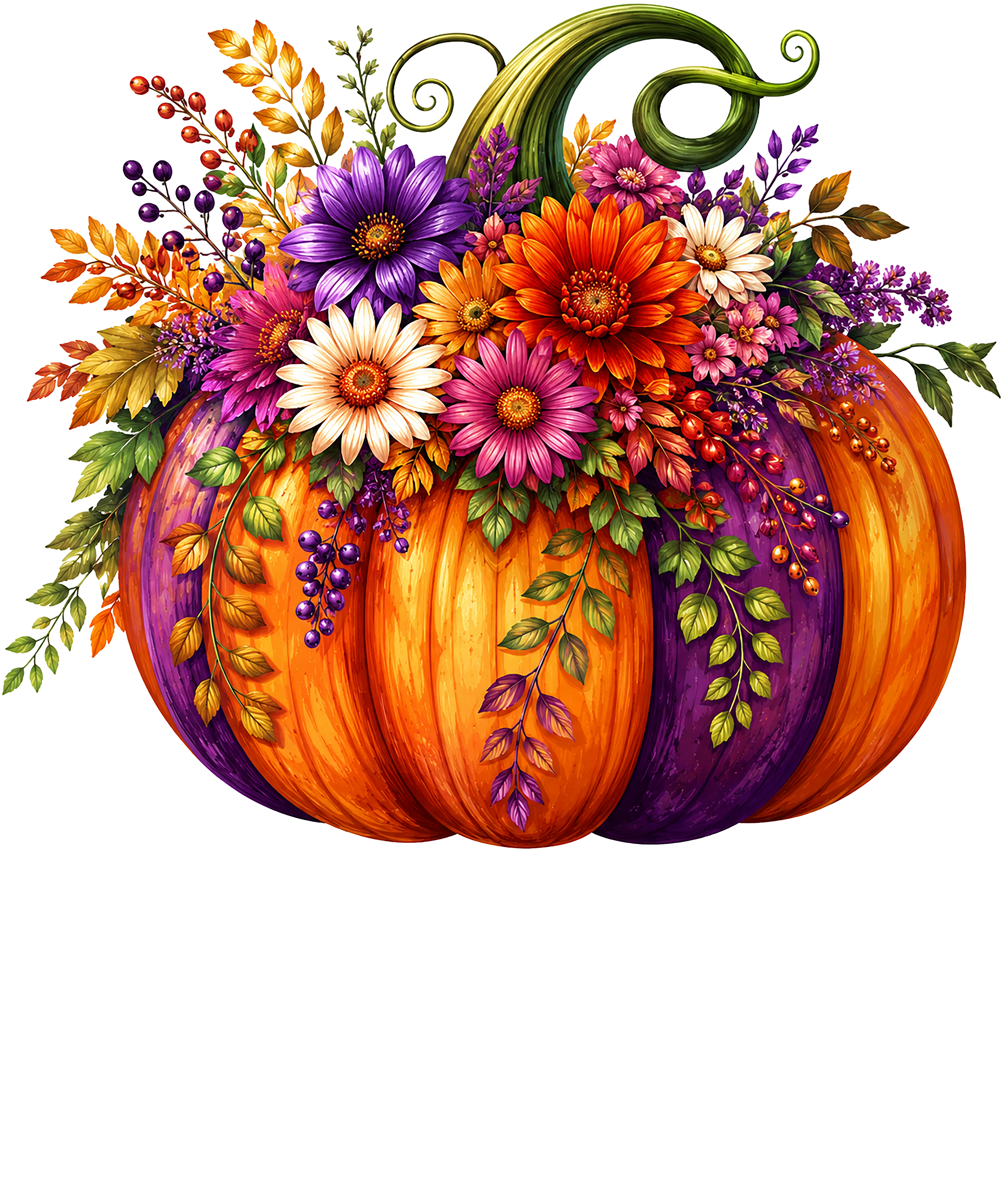 Floral Pumpkin with Autumn Flowers – Fall Ready to Press DTF Transfer