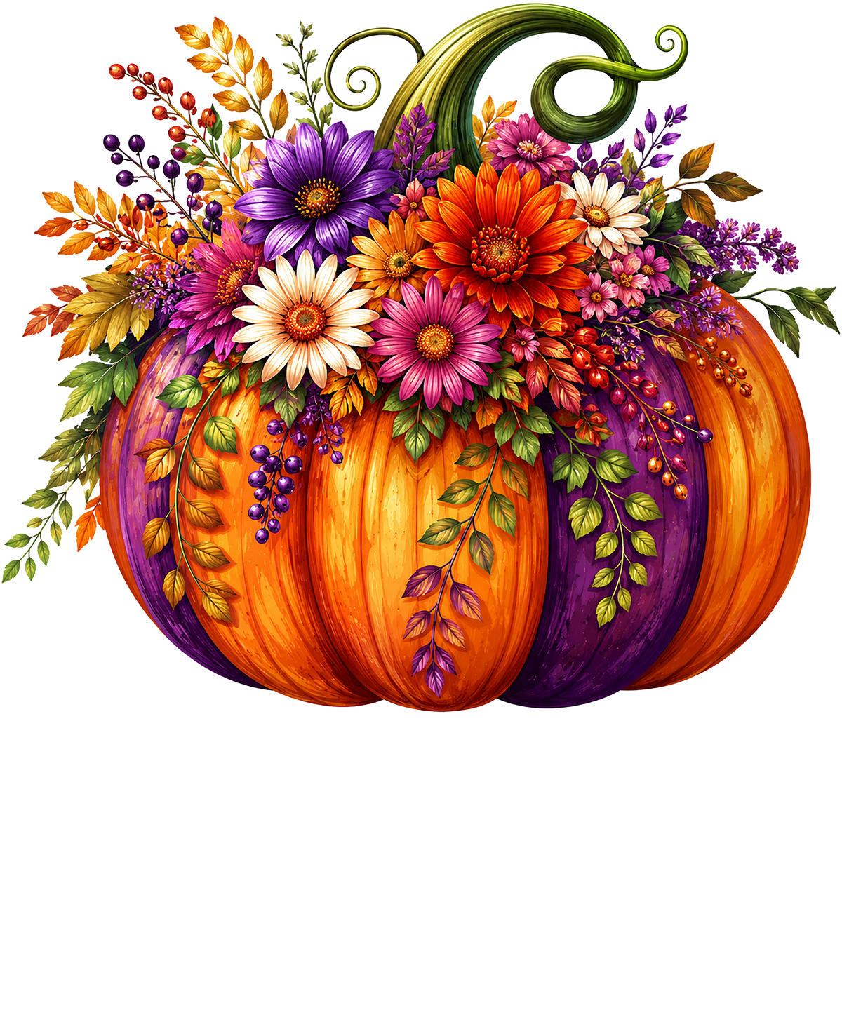 Floral Pumpkin with Autumn Flowers – Fall Ready to Press DTF Transfer